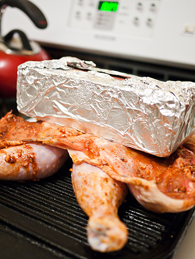 Brick Chicken on the Stove