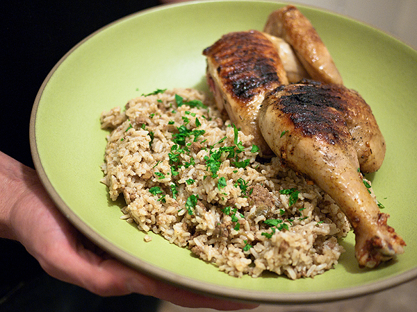 Dirty Rice and Brick Chicken